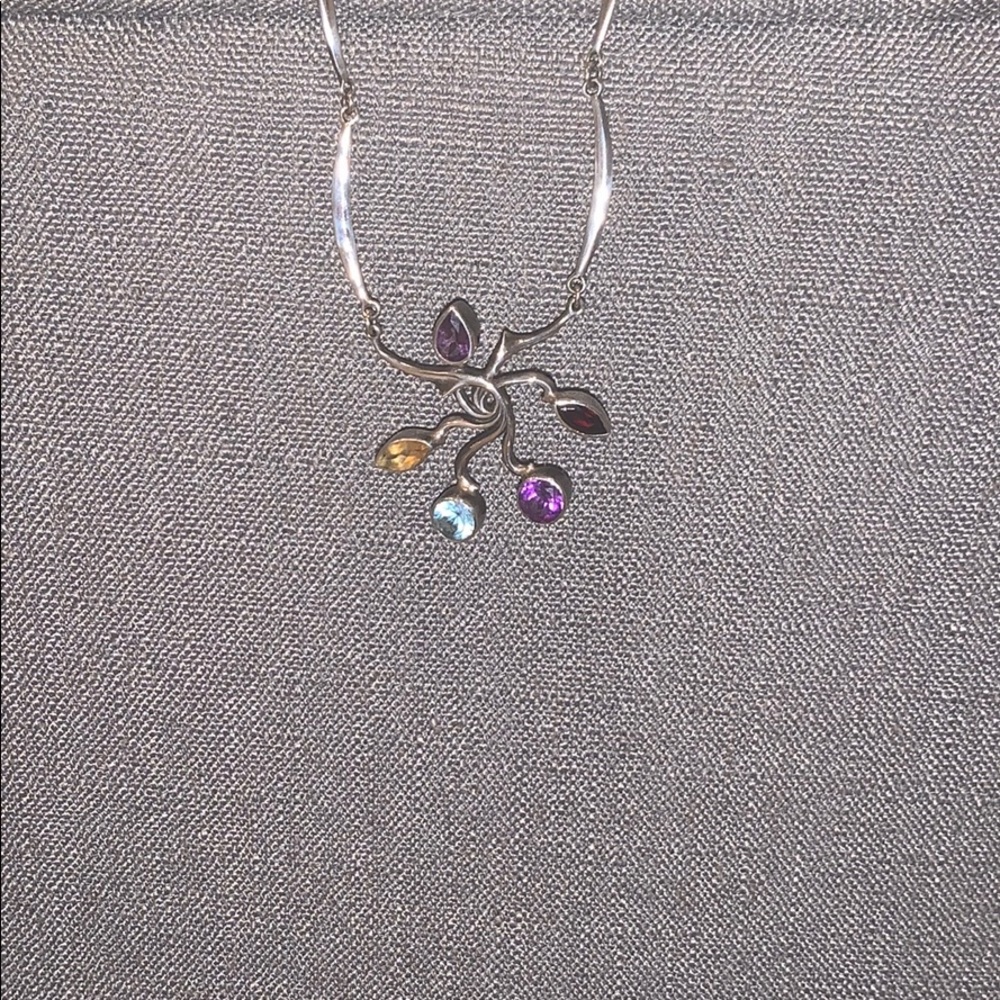 Sterling silver necklace with colored stones